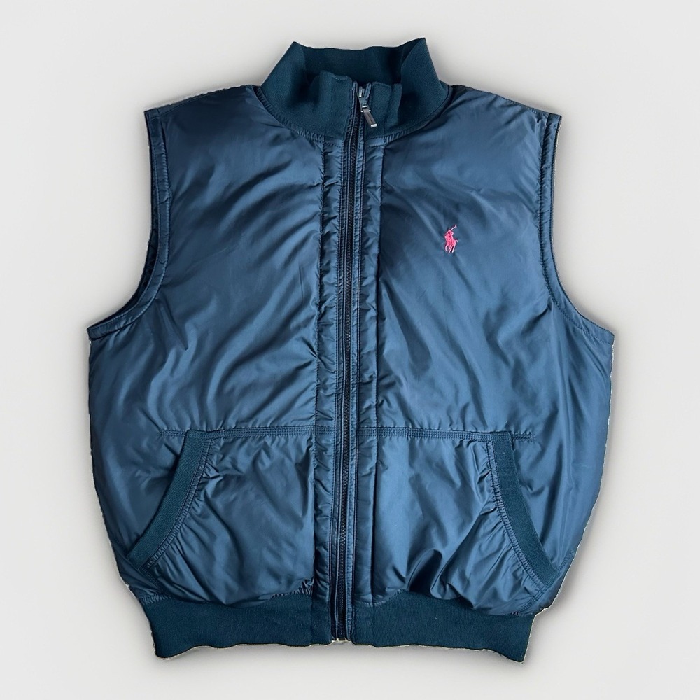 Vintage Polo Ralph Lauren Down Puffer Vest Mens Large Black Red Pony Preppy